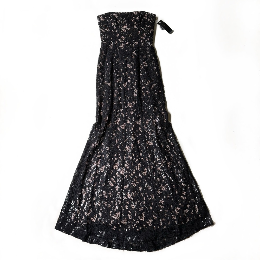 NWT BCBGMaxAzria Elegant Black Lace Sequin Evening Gown